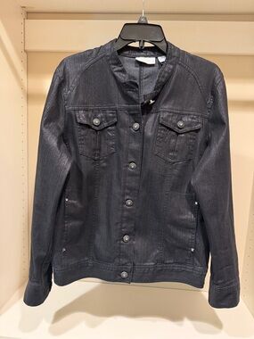 Chico's Black Shimmer Denim-Style Button Jacket. (Chico’s Sz 2 fits like sz 12)